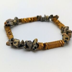 381MIDALANE Handcrafted Dalmatian Jasper & Gold Hematite Bracelet